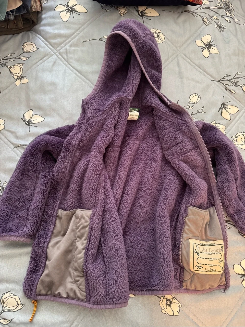 L.L.Bean Kids Hi-Pile Fleece Hooded Jacket Purple Full Zip Size M 5-6